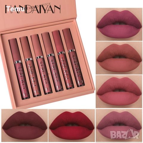 Комплект от 6 броя дълготрайни течни матови червила за устни Handaiyan -Вариант А: цветове в розово-, снимка 4 - Козметика за лице - 45696363