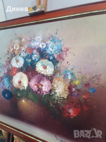 Пищен Букет от Вечна Красота – Оригинално Масло от Schumann, снимка 5 - Картини - 52146470