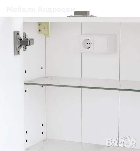 Огледален шкаф с LED лампа и стъклени рафтове 8640, снимка 5 - Шкафове - 53789031
