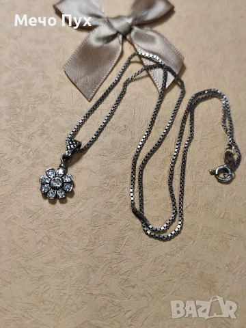 Сребърно колие с висулка Цвете (389), снимка 6 - Колиета, медальони, синджири - 52714799