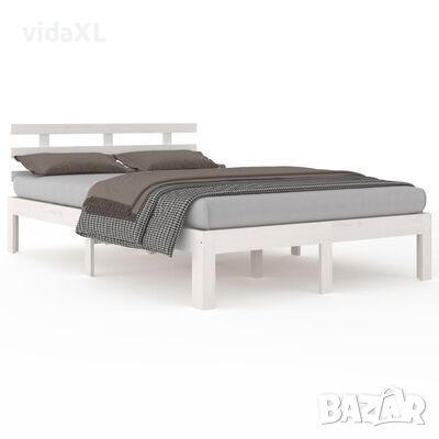 vidaXL Рамка за легло, бяла, масивно дърво, 140x190 см(SKU:814735, снимка 1 - Спални и легла - 45653235