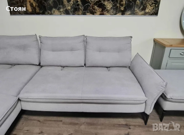 Сив ъглов диван от плат и табуретка "Alexis", снимка 9 - Дивани и мека мебел - 51966539