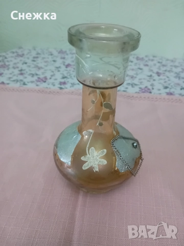 антична стъклена ваза 19 см., снимка 2 - Вази - 52592932