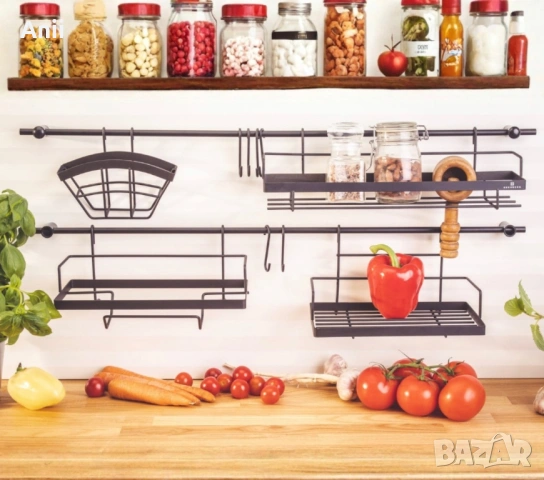 Кухненски рейлинг комплект 16 части – 2х78см релси (Черен / Хром)