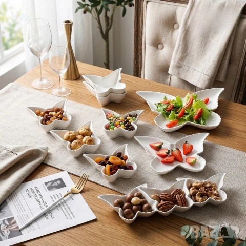 Елегантен комплект за сервиране от висококачествен порцелан, дизайн "Пеперуда" - 9 части, снимка 4 - Сервизи - 53929913