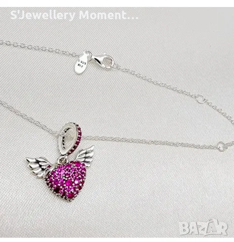 Сребърно колие 925 модел Pandora Pavé Heart Angel Wings Necklace, снимка 5 - Колиета, медальони, синджири - 46881790