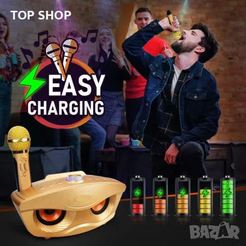 Нова Караоке машина Високоговорител с 2 безжични микрофона за парти, снимка 6 - Слушалки и портативни колонки - 49919397