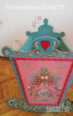 Стари дървени люлка-легло, люлеещ кон и атрибут за обучение, дървени рисувани. , снимка 3 - Антикварни и старинни предмети - 53865268