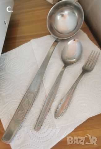 Черпак, лъжица, десертна виличка-неръждаема стомана , снимка 1 - Прибори за хранене, готвене и сервиране - 45513182