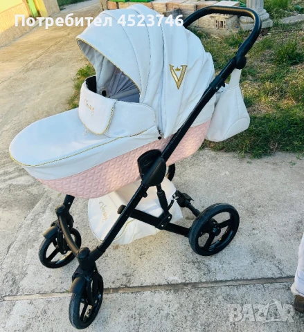 Бебешка количка 2в1 white and pink, снимка 1