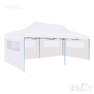 vidaXL Сгъваема парти шатра със странични стени, 3x6 м, стомана, бяла（SKU:48863, снимка 1 - Градински мебели, декорация  - 45301039