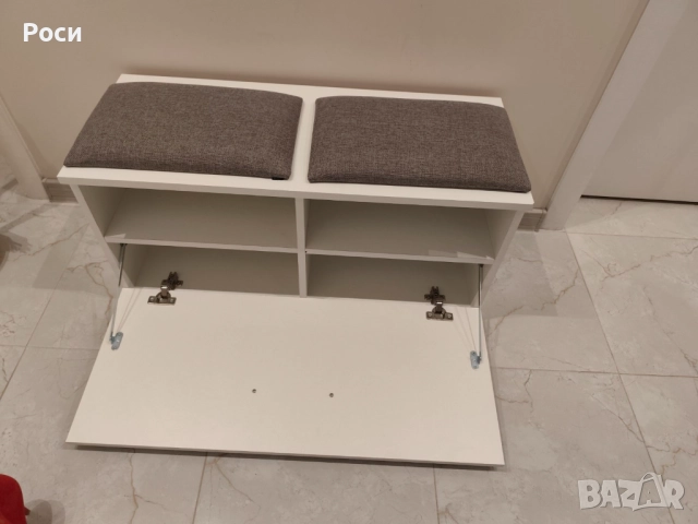 Шкаф за обувки с тапицирана пейка, бял, 85x45x35см, снимка 4 - Шкафове - 52791687