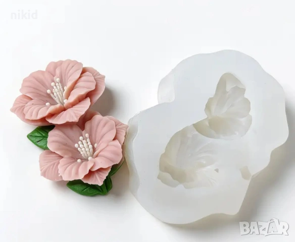 2 цвята цветя цветчета изправени силиконов молд форма фондан шоколад смола гипс свещ декор, снимка 3 - Форми - 53729263