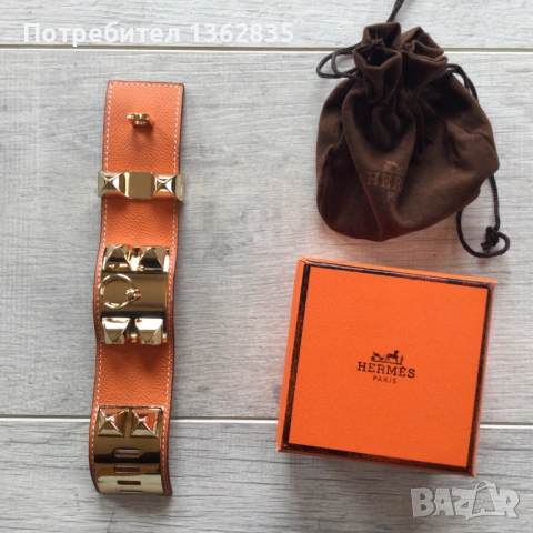 НОВА оранжева гривна от естествена кожа HERMES Paris Collier de Chien , снимка 12 - Гривни - 54033291