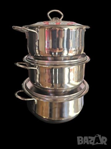 Комплект от три тенджери ИНОКС AREA с турско качество и ТРОЙНО дъно за равномерно разпределение на т, снимка 3 - Съдове за готвене - 46434500