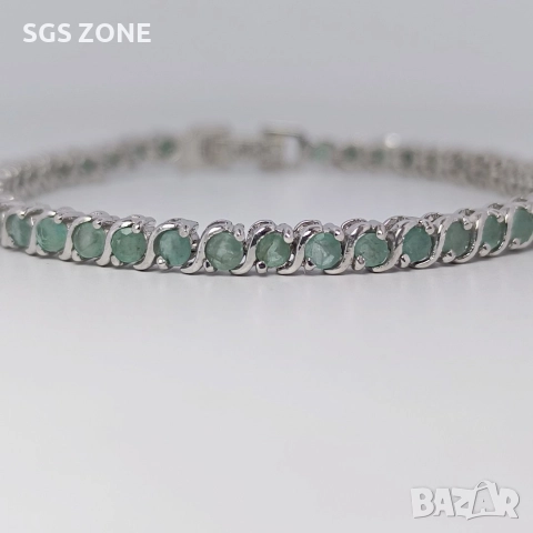 Ръчно изработена сребърна гривна с изумруди, снимка 9 - Гривни - 52574485