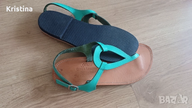 Нови сандални с каишка в тюркоазен цвят ит естествена кожа, снимка 2 - Сандали - 52334998