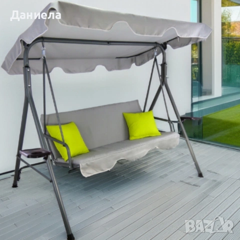Градинска люлка A-Type със зелени възглавници и поставки за напитки - елегантност и комфорт, снимка 6 - Градински мебели, декорация  - 53882377