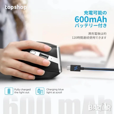 НОВА Безжична вертикална ергономична мишка ECHTPower, безжична 2.4G, 6 бутона, дясна ръка, тиха..., снимка 5 - Клавиатури и мишки - 50511290