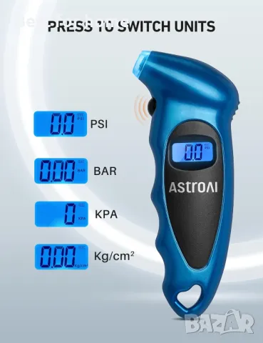 AstroAI Цифров манометър за гуми с 4 настройки и LCD дисплей, снимка 6 - Аксесоари и консумативи - 50271511