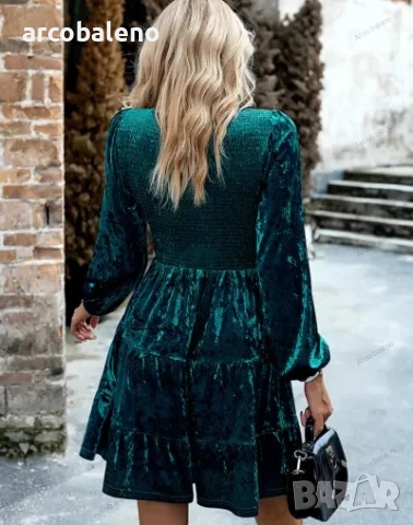 Дамска елегантна кадифена рокля с кръгло деколте, 4цвята , снимка 17 - Рокли - 43491144