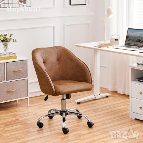 Офис стол Yaheetech Ергономичен въртящ се фотьойл от изкуствена кожа 360° накланяща се облегалка с р, снимка 1 - Столове - 46348363
