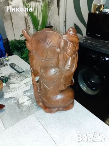 Фън Шуй Хотей от дърво-43см,свещник,,Нимфа"-орех, снимка 2 - Статуетки - 51879206