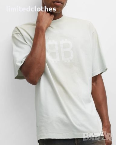 BALENCIAGA Dirty White Destroyed Crypto BB Logo Print Oversized Мъжка / Дамска Тениска size L (XL), снимка 6 - Тениски - 46030159
