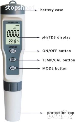 Ръчен цифров измервателен уред EZ9901 3 в 1 TDS/PH/TEMP Тестер за вода Писалка за басейн Лаборатория, снимка 7 - Басейни и аксесоари - 46375318