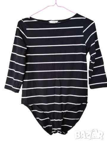 Дамско боди на райета H&M, 95% памук, 5% еластан, Черно, L, снимка 1