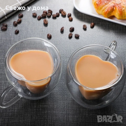 Двустенна стъклена термо чаша във формата на сърце, снимка 3 - Чаши - 53457543