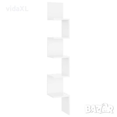 vidaXL Стенен ъглов рафт, бял гланц, 20x20x127,5 см, ПДЧ（SKU:807283
