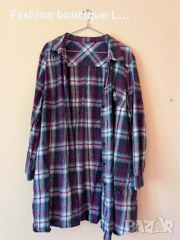 Дълга широка карирана дамска риза 🖤, снимка 1 - Ризи - 46055304