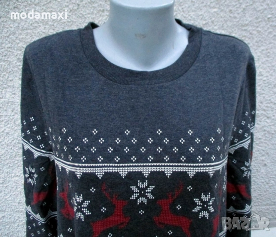 3XL/4XL Нова  блуза в сиво с еленчета, снимка 2 - Блузи с дълъг ръкав и пуловери - 52795181