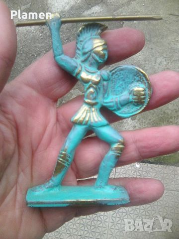 Медна патинирана статуетка на спартански воин, снимка 2 - Статуетки - 45672840