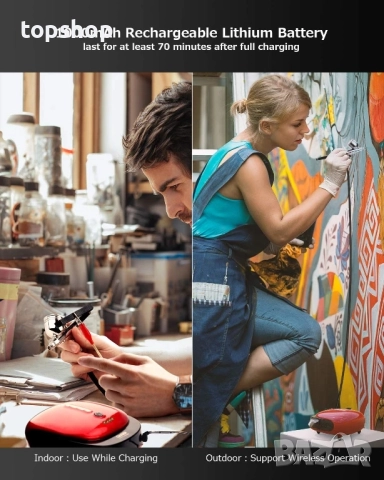 Комплект за аерограф Oasser, компресор, ръчен с двойно действие, литиева батерия, авто спиране с LED, снимка 5 - Гедорета - 51628764