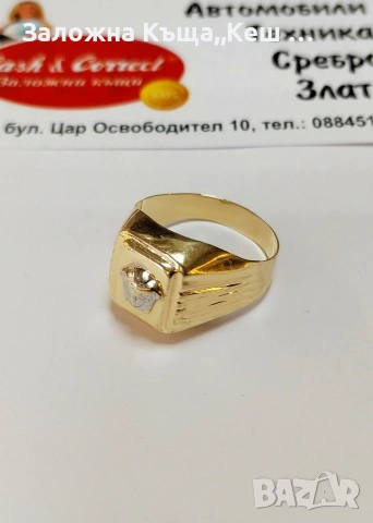 Златен мъжки пръстен 14К.Тегло 3.30 гр.Размер 61.Цена 290 €., снимка 2 - Пръстени - 53646837