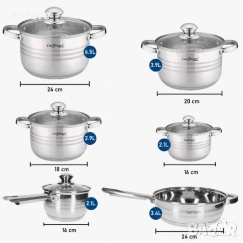 Комплект съдове за готвене, Cheffinger, 12 части и 3-слойно незалепващо покритие, снимка 4 - Съдове за готвене - 52497051