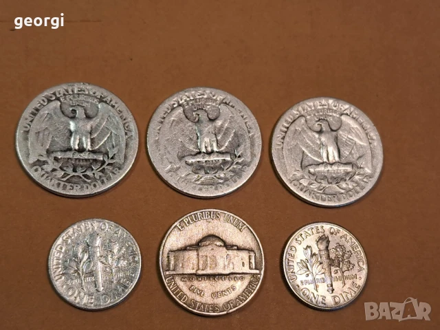 6 американски сребърни монети 5 цента, 10 цента, четвърт долар, снимка 6 - Нумизматика и бонистика - 50493033