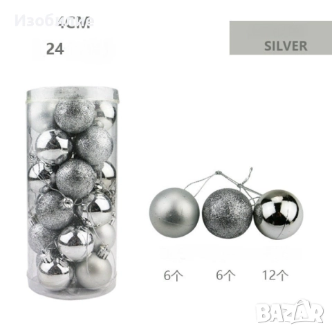 Коледни топки за украса, 24 броя  с кутия - SD36, снимка 7 - Декорация за дома - 52386456