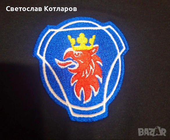 Бродирана тениска с надпис и лого на СКАНИЯ  черна/бяла 