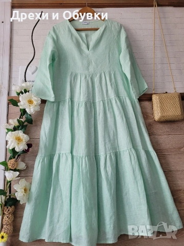 Ленена рокля в цвят мента Италия , снимка 5 - Рокли - 54157793