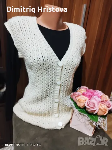 Бял плетен елек, снимка 3 - Елеци - 49702976