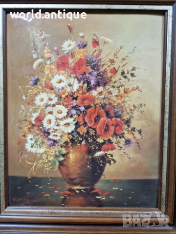 Уникална антикварна авторска картина емайл , снимка 4 - Картини - 52323367