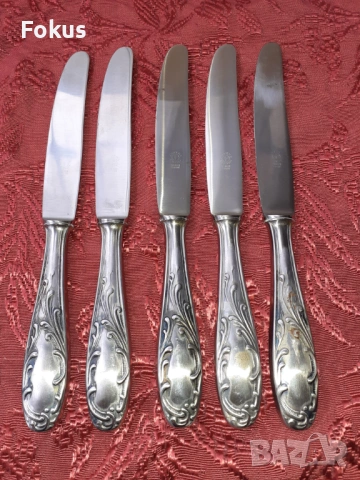 Стари антикварни посребрени ножове Silkema Solingen - 5бр., снимка 3 - Антикварни и старинни предмети - 53738145