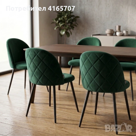 Дизайнерски зелен стол FARO – тапициран, стабилен и удобен