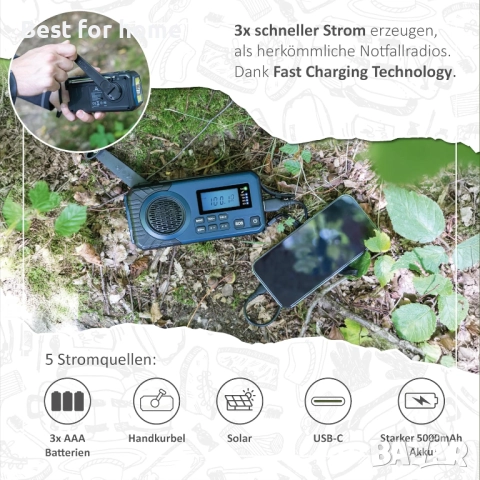 Аварийно радио със соларно и манивела захранване, снимка 3 - Радиокасетофони, транзистори - 52694379