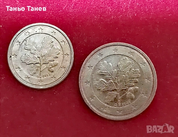 Два броя Немски монети от (1)и(2)Евро цента (2002г) със буквата (G) . , снимка 4 - Нумизматика и бонистика - 54139628