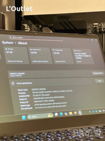 Лаптоп Dell Inspiron 5406, i7-11Gen, 512GB SSD, 12GB RAM, Touchscreen, снимка 2 - Лаптопи за работа - 53136929