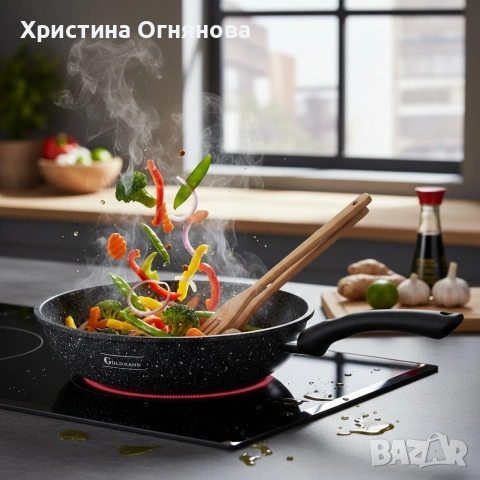 Уок тиган Goldmann GM 1302-26, 26x7см., Алуминий, Мраморно покритие, снимка 4 - Съдове за готвене - 53530035